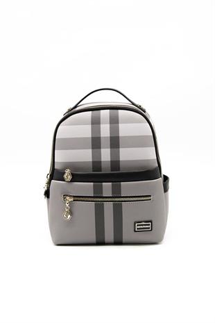 Silver & Polo SP1061 Kadın Sırt Çantası Ekose Gri-Siyah