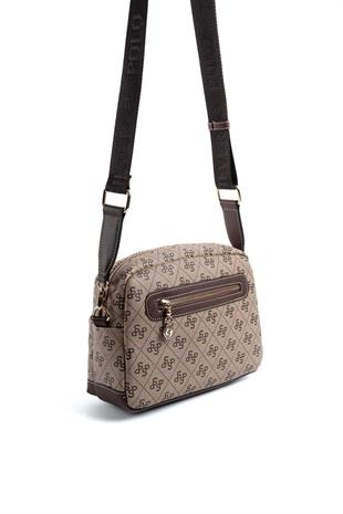 Silver & Polo SP1201 Kadın Çapraz Çanta Monogram Koyubej-Kahve