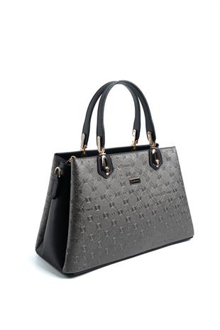 Silver & Polo SP1253 Kadın El Çantası Logolu Platin-Siyah