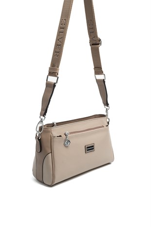 Silver & Polo SP1273 Kadın Çapraz Çanta Düz Koyu Bej-Latte