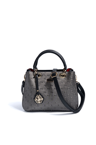 Silver & Polo SP1272 Kadın El Çantası Logolu Platin-Siyah