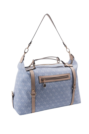 Silver & Polo SP1064 Kadın Seyahat Çantası Monogram Mavi-Ten