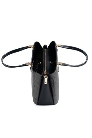 Silver & Polo SP1205 Kadın El Çantası Logolu Platin-Siyah