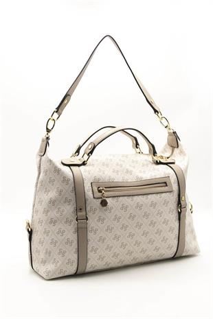 Silver & Polo SP1064 Kadın Seyahat Çantası Monogram Bej-Kum