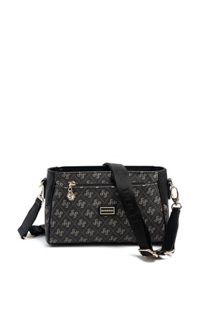 Silver & Polo SP1273 Kadın Çapraz Çanta Monogram Füme-Siyah