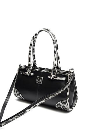Silver & Polo SP1261 Kadın El Çantası Düz Siyah-Leopar Gri