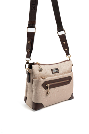 Silver & Polo SP1110 Kadın Çapraz Çanta Logolu Nut-Kahve