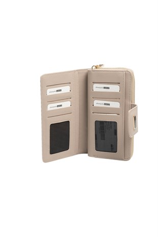 Silver & Polo SP928 Kadın Cüzdan & Kartlık Ekose Line Kare Kum Beji-Kum