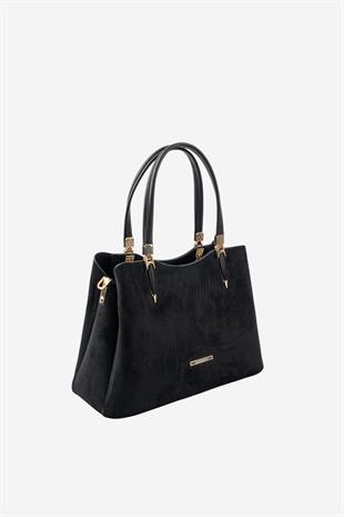 Silver & Polo SP1205 Kadın El Çantası Süet Siyah-Siyah