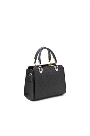 Silver & Polo SP1133 Kadın El Çantası Logolu Siyah-Siyah