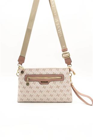 Silver & Polo SP1129 Kadın Çapraz Çanta Monogram Pembe-Somon
