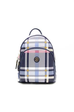 Silver & Polo SP1062 Kadın Sırt Çantası Ekose Lacivert