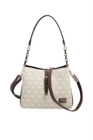 Silver Polo SP974 Kadın Omuz Çantası Monogram Taş-Kahve