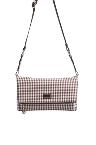 Silver & Polo SP1278 Kadın Çapraz Çanta Ekose Line Kare Kahve Sarı-Kahve
