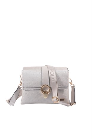 Silver & Polo SP1275 Kadın Çapraz Çanta Logolu Bej-S.Bej