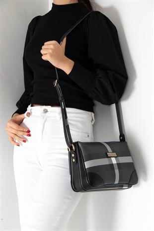 Silver Polo Siyah - Siyah Ekose Kadın Çapraz Çanta SP784