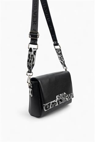 Silver & Polo SP1257 Kadın Çapraz Çanta Düz Siyah-Leopar Gri
