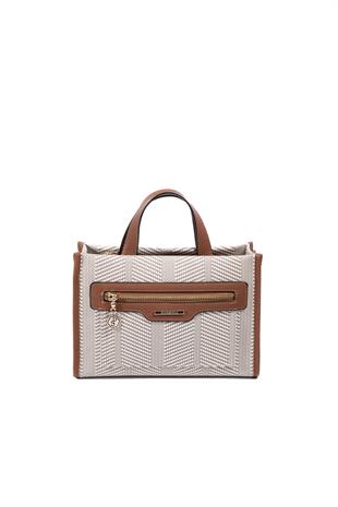 Silver & Polo SP1271 Kadın El Çantası Hasır Bej-Taba
