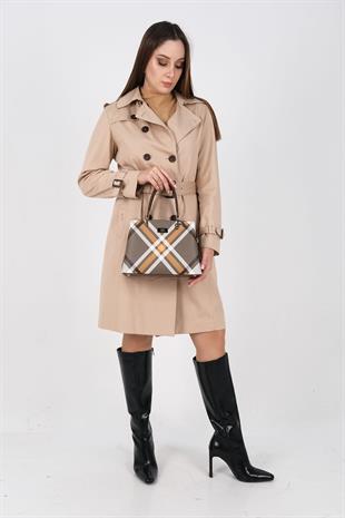 Silver & Polo SP1098 Kadın El Çantası Ekose Haki-Kahve