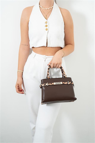 Silver & Polo SP1149 Kadın El Çantası Düz Kahve-Leopar Taba