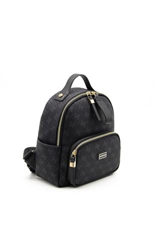 Silver & Polo SP1130 Kadın Sırt Çantası Monogram Siyah-Siyah