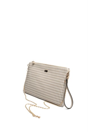 Silver & Polo SP1034 Kadın Portföy & Clutch Ekose Line Kare Kum Beji-Kum Beji