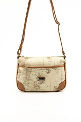 Silver & Polo SP1060 Kadın Çapraz Çanta Harita Koyu Bej-A.Taba