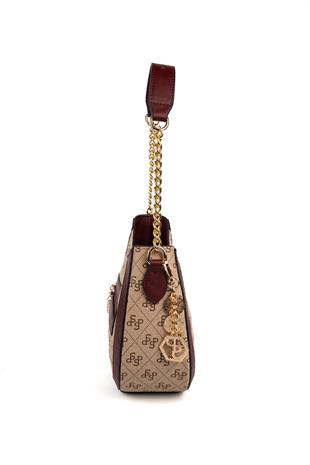 Silver Polo SP1168 Kadın Omuz Çantası Monogram Koyu Bej-Bordo