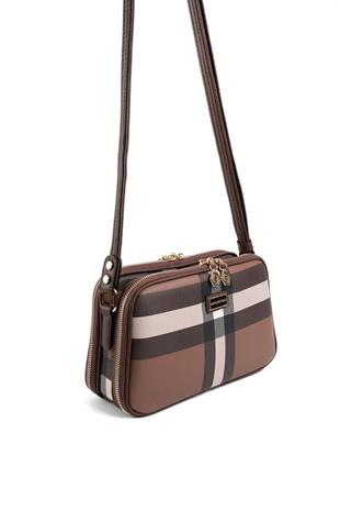 Silver & Polo SP899 Kadın Çapraz Çanta Ekose Koyu Kahve-Kahve
