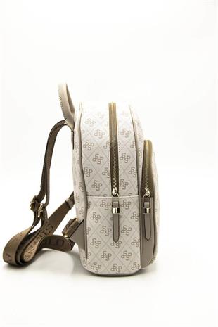 Silver & Polo SP1062 Kadın Sırt Çantası Monogram Bej-Kum