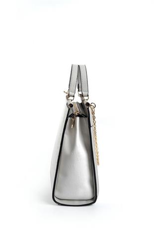 Silver & Polo SP1166 Kadın El Çantası Logolu Beyaz-A.Gri