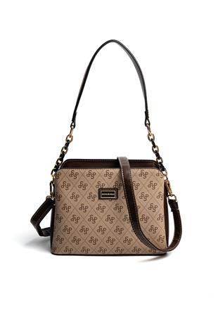 Silver Polo SP937 Kadın Omuz Çantası Monogram Koyu Bej-Kahve