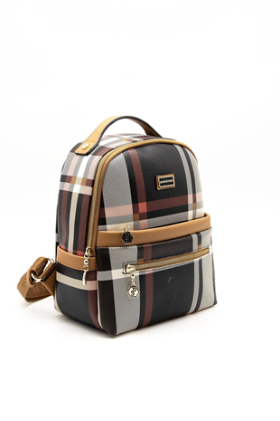 Silver & Polo SP1061 Kadın Sırt Çantası Ekose Siyah-A.Taba