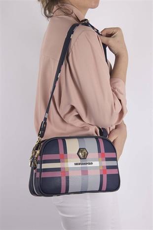 Silver & Polo SP745 Kadın Çapraz Çanta Ekose Lacivert
