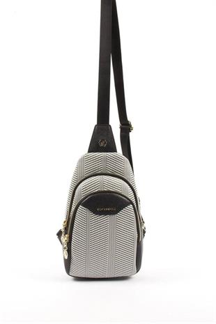Silver & Polo SP959 Kadın Vücut Çantası Hasır Siyah Beyaz-Siyah