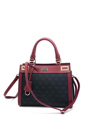 Silver & Polo SP1174 Kadın El Çantası Monogram Siyah-Bordo