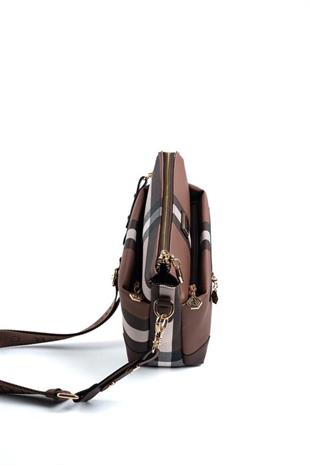 Silver & Polo SP1110 Kadın Çapraz Çanta Ekose Koyu Kahve-Kahve