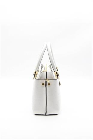 Silver & Polo SP826 Kadın El Çantası Logolu Beyaz-Beyaz