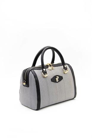 Silver & Polo SP1091 Kadın El Çantası Hasır Siyah Beyaz-Siyah