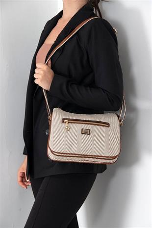 Silver & Polo SP818 Kadın Çapraz Çanta Hasır Bej-Taba