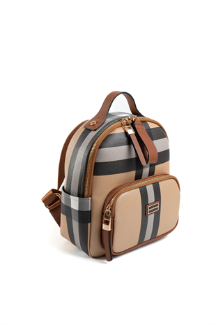 Silver & Polo SP1130 Kadın Sırt Çantası Ekose Bej-Taba