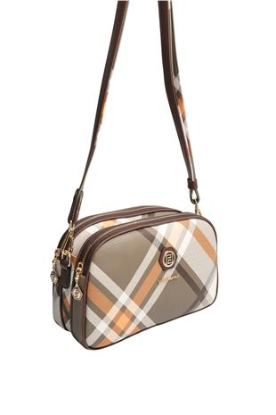 Silver & Polo SP745 Kadın Çapraz Çanta Ekose Haki-Kahve