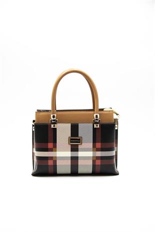 Silver & Polo SP826 Kadın El Çantası Ekose Siyah-A.Taba