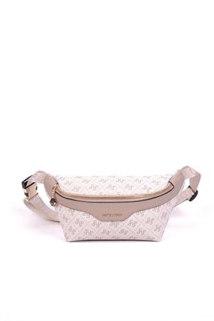 Silver & Polo SP1192 Kadın Bel Çantası Monogram Bej-Kum