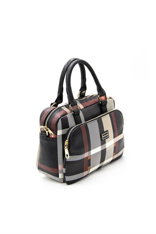 Silver & Polo SP1018 Kadın El Çantası Ekose Siyah-Siyah