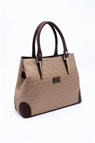 Silver & Polo SP667 Kadın El Çantası Logolu Bronz-Kahve