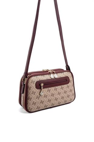 Silver & Polo SP899 Kadın Çapraz Çanta Monogram Koyu Bej-Bordo
