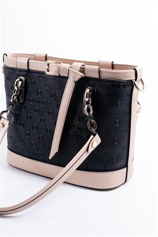 Silver & Polo SP1155 Kadın El Çantası Logolu Siyah-S.Nut