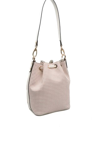 Silver Polo SP1137 Kadın Omuz Çantası Kaz Ayağı Ekose Bordo-Kemik