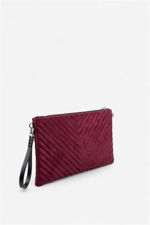 Silver Polo SP1034 Kadın Portföy & Clutch Kapitone V Süet Bordo-Süet Bordo